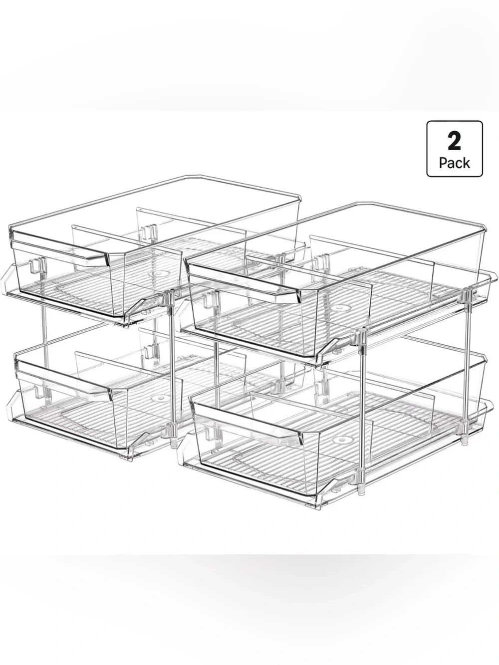 NEW! Set of 2 : Clear Stackable Drawer Storage Organizer